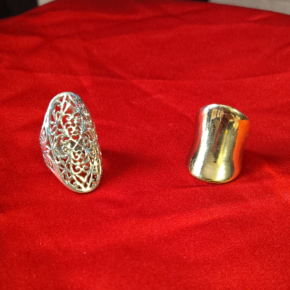 Intricate Silver Filigree and Bold Gold Women's Ring Set